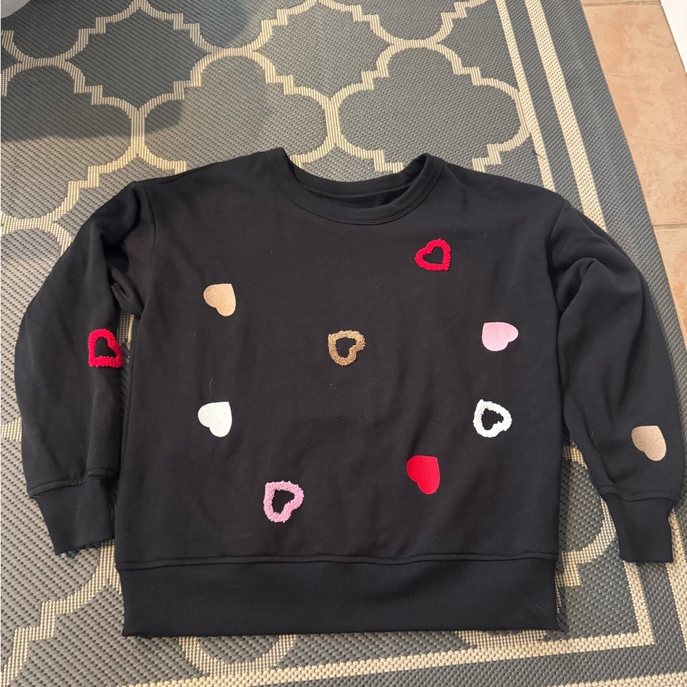 LOFT Lou & Grey Heart Pattern Black Sweater